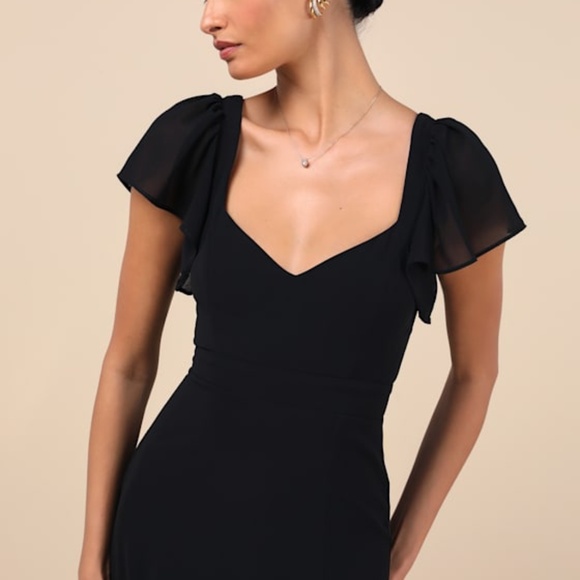 Lulus Dresses & Skirts - Lulus Simply Delightful Black Tie-back Flutter Sleeve Maxi Dress - Size L